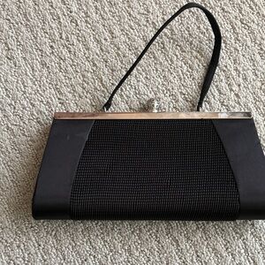 La Regale Black Satin Clutch with Silver Accents